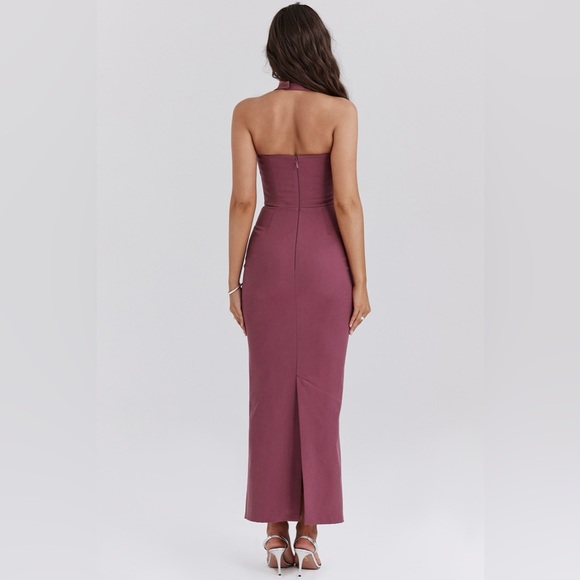 HOUSE OF CB 'Mia' Mulberry Twill Halter Maxi Dress - Picture 3 of 12